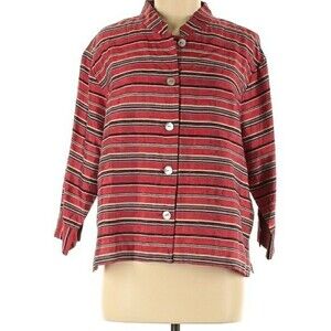 coldwater creek red silk shirt m pm large l blouse top career holiday